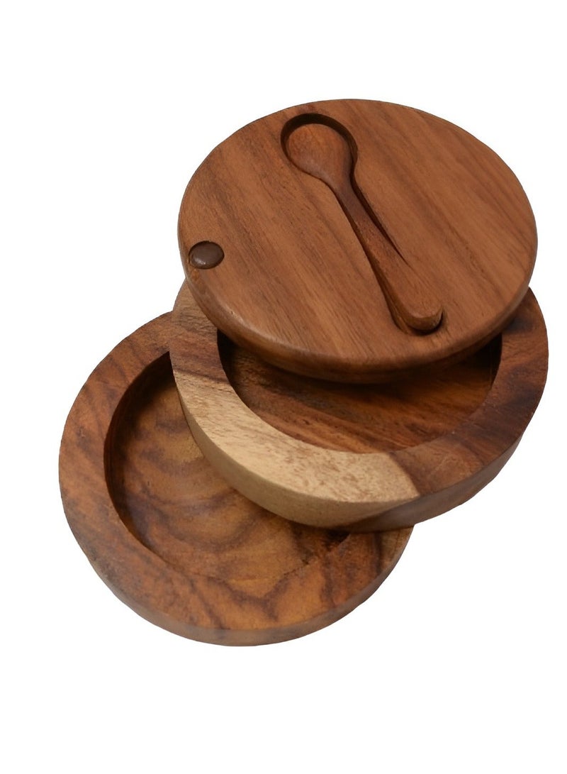 كذا هوم كاسا هوم علبة بهارات خشب سرسوع بصناعة يدوية غطاء دوّار مع فتحة ملعقة حافظ متبلات ريفي مصر - Image 1